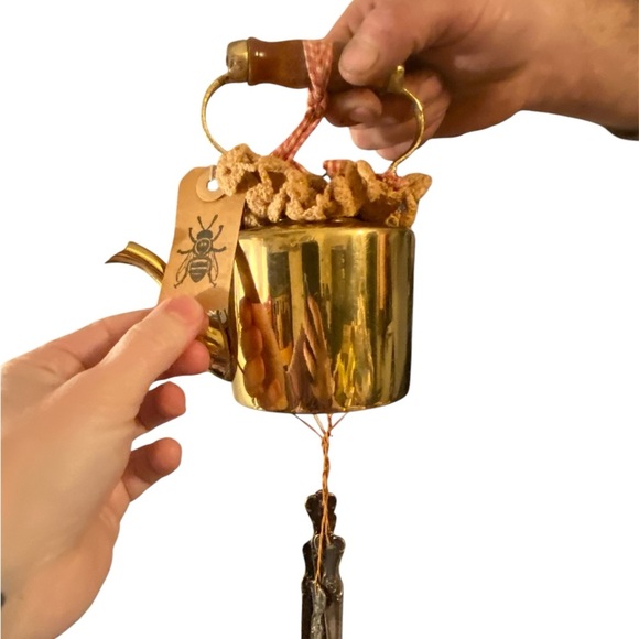 Cooper t pot with windchimes made of silverware Vintage - Picture 2 of 3